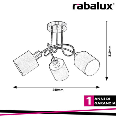 NATINA, TEXTILE CEILING LAMP, E14 3X MAX 25W, SATIN CHROME,
