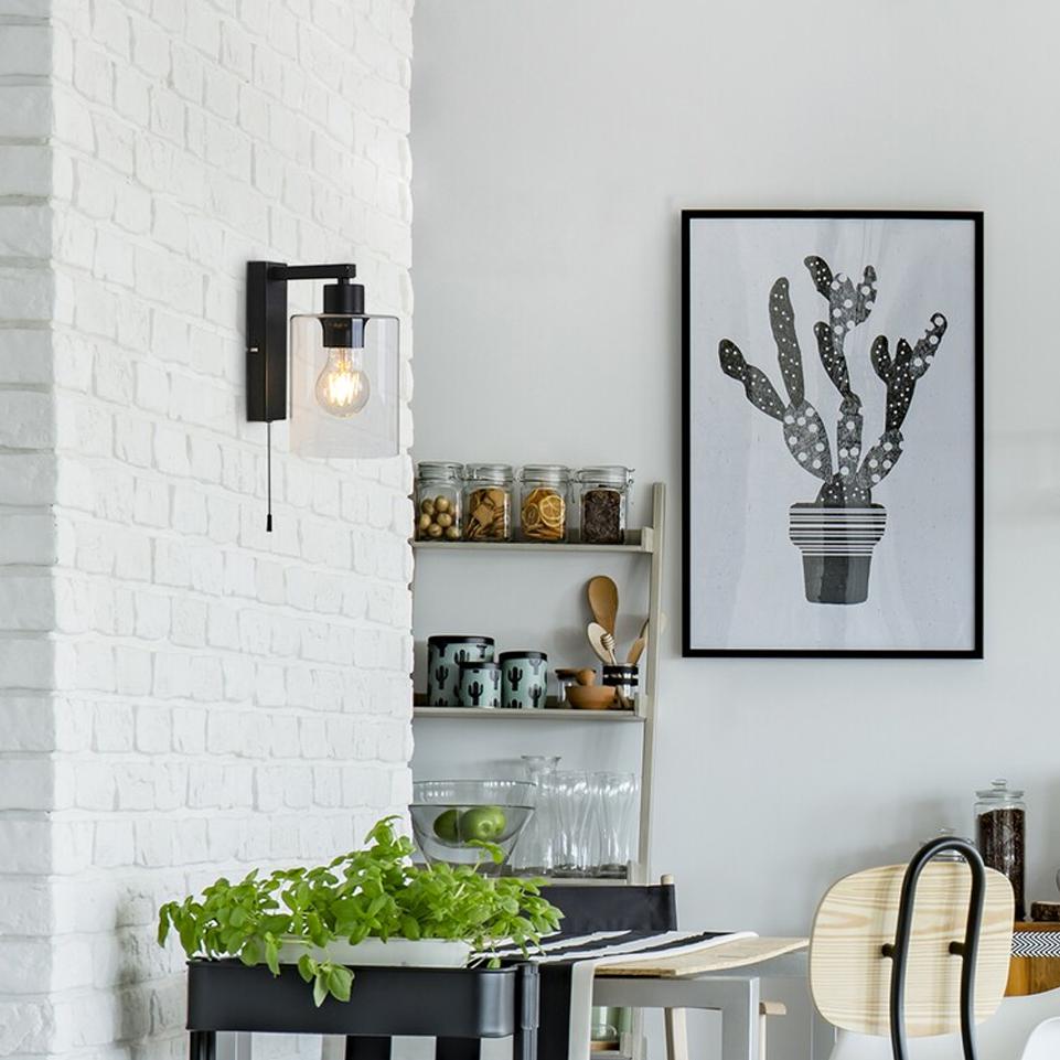 MIROSLAW, GLASS WALL LAMP, E27 1X MAX 40W, MATT BLACK, WITH