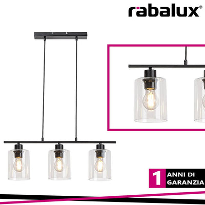MIROSLAW, GLASS PENDANT  LAMP, E27 3X MAX 40W, MATT BLACK