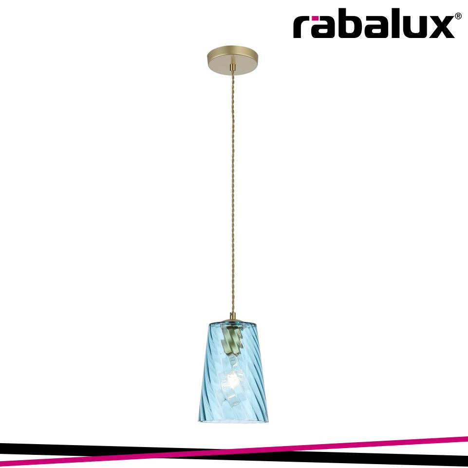 AZURINE, GLASS PENDANT, GOLD, BLUE, E27 1X MAX 40W, TEXTILE