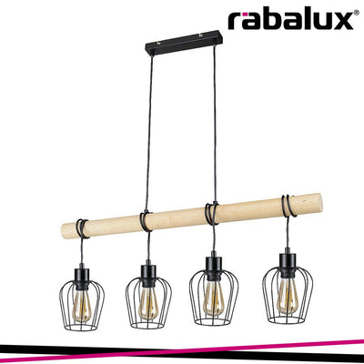 FABIAN, INDOOR METAL-WOOD PENDANT LAMP, E27 4X MAX 40W, MATT