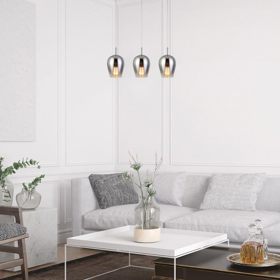 PETUNIA, GLASS PENDANT LAMP, CHROME, TINTED GLASS,  E27 1X M