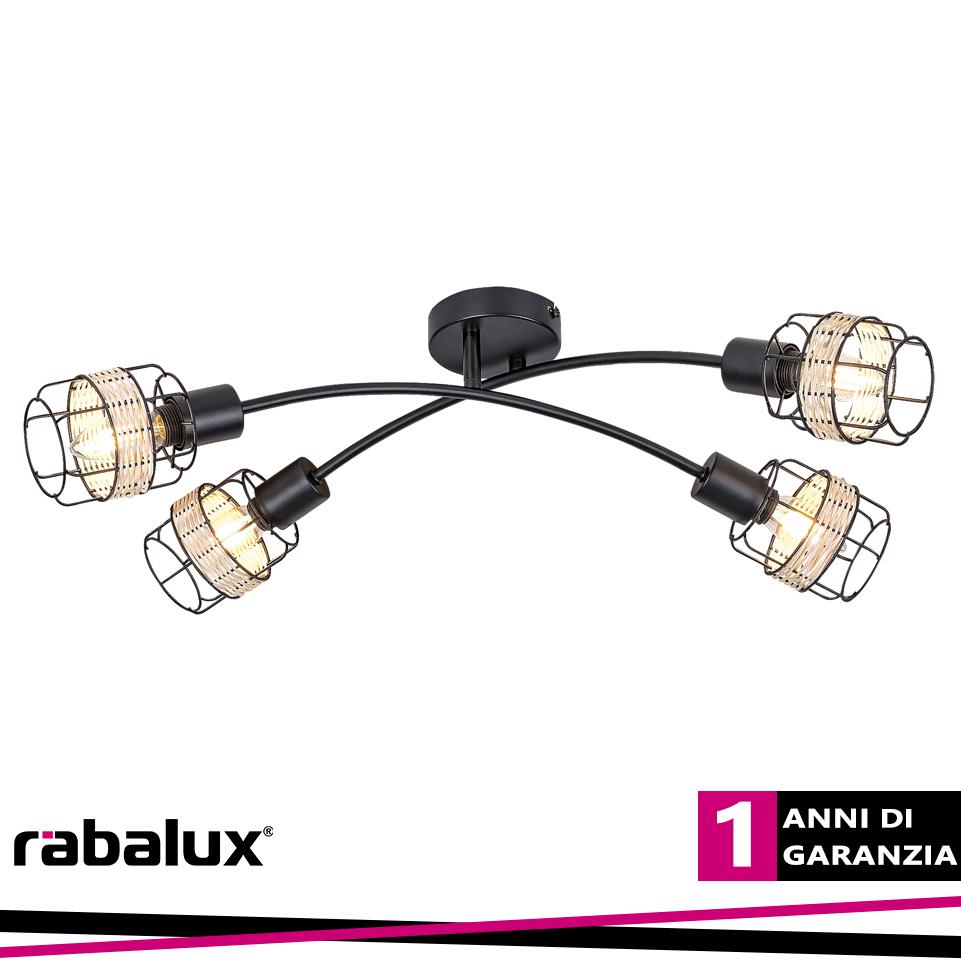 INDIANA, METAL CEILING LAMP, WITH NATURAL WAVEN DECOR E14 4X