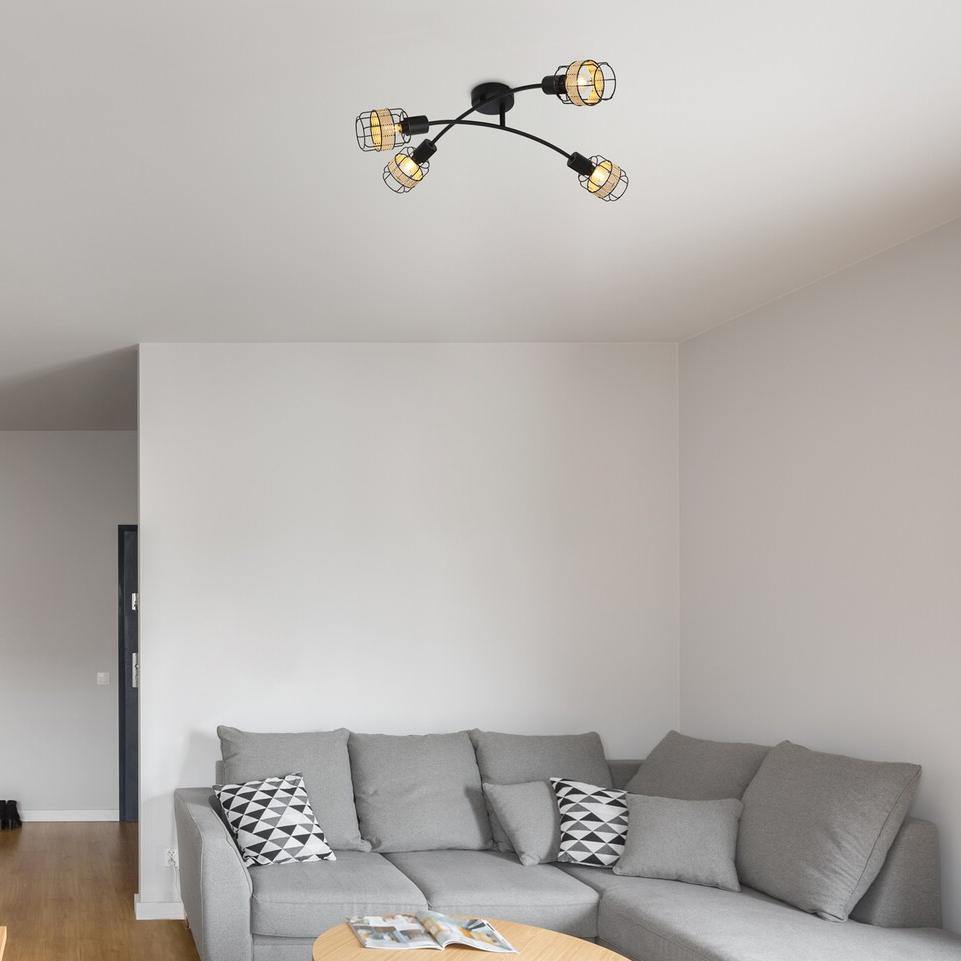 INDIANA, METAL CEILING LAMP, WITH NATURAL WAVEN DECOR E14 4X