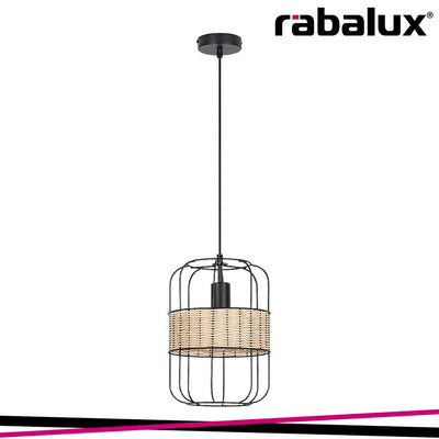 INDIANA, METAL PENDANT LAMP, WITH NATURAL WAVEN DECOR E27 1X