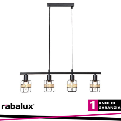INDIANA, METAL PENDANT LAMP, WITH NATURAL WAVEN DECOR E14 4X