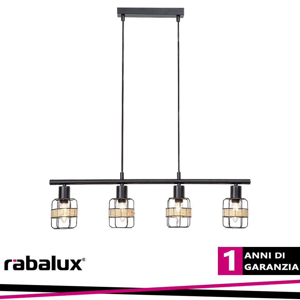 INDIANA, METAL PENDANT LAMP, WITH NATURAL WAVEN DECOR E14 4X