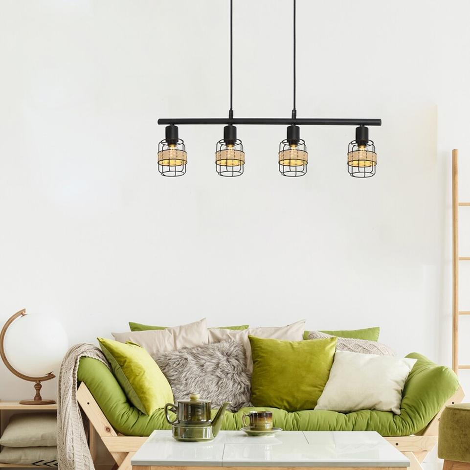 INDIANA, METAL PENDANT LAMP, WITH NATURAL WAVEN DECOR E14 4X