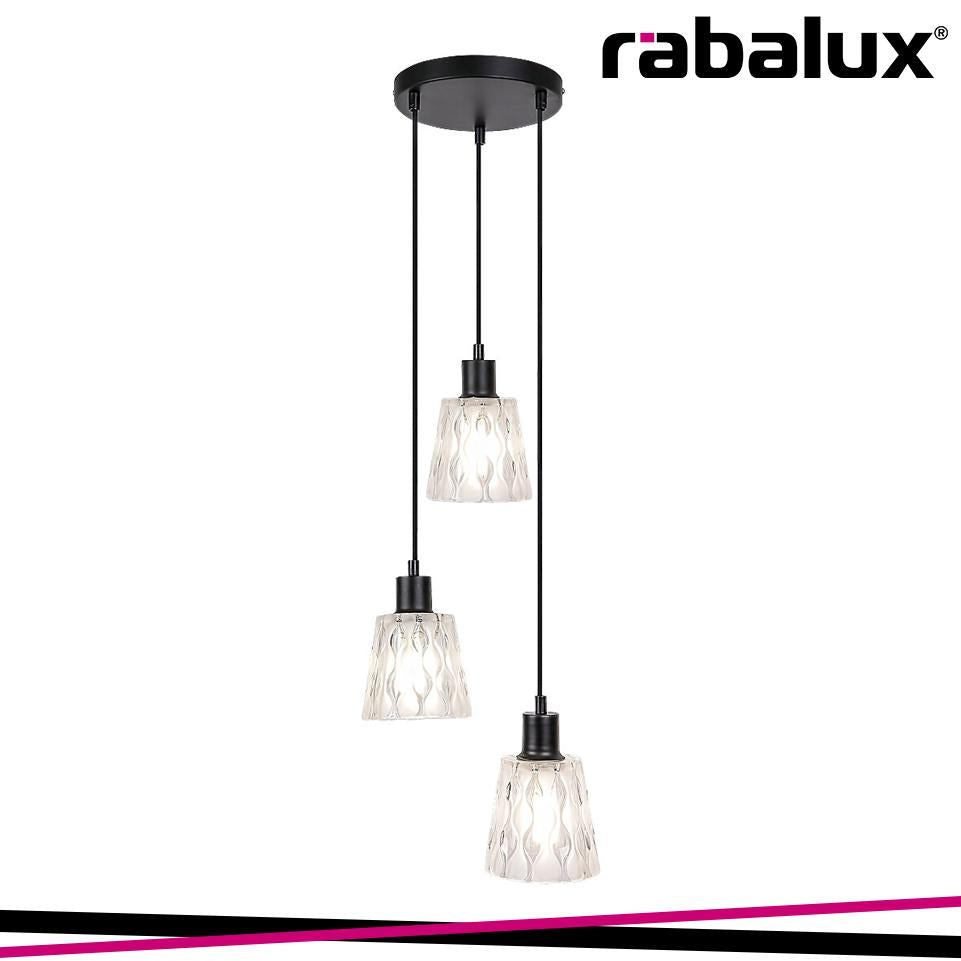 JARINA,  GLASS PENDANT , E27 3XMAX 40W, BLACK, TRANSPARENT