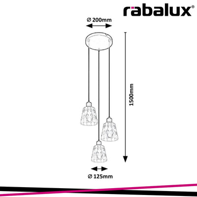JARINA,  GLASS PENDANT , E27 3XMAX 40W, BLACK, TRANSPARENT