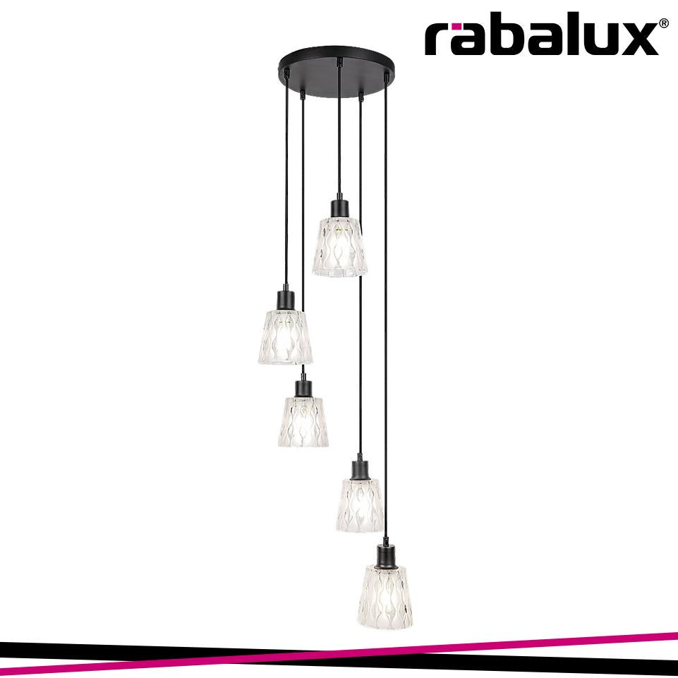 JARINA,  GLASS PENDANT , E27 5XMAX 40W, BLACK, TRANSPARENT