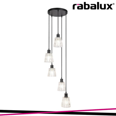 JARINA,  GLASS PENDANT , E27 5XMAX 40W, BLACK, TRANSPARENT
