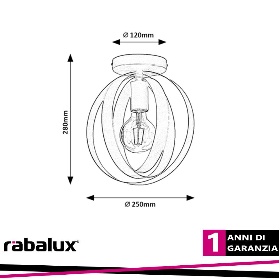 CORTADO, INDOOR IRON CEILING LAMP, E27 1X MAX 40W, D25XH28CM