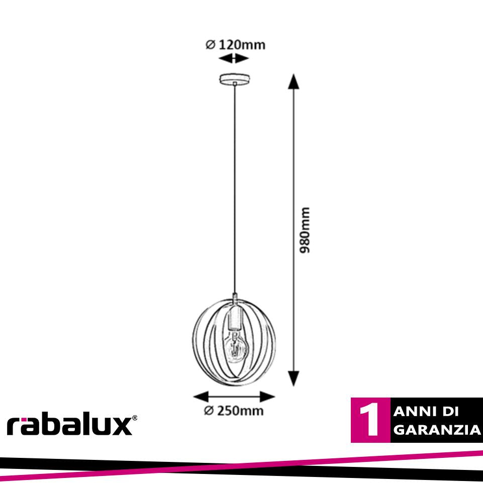 CORTADO, INDOOR IRON PENDANT LAMP, E27 1X MAX 40W, D25XH98CM