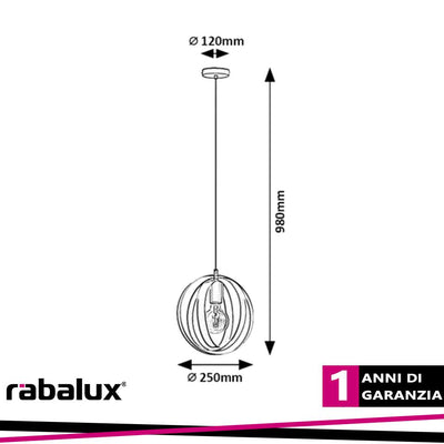 CORTADO, INDOOR IRON PENDANT LAMP, E27 1X MAX 40W, D25XH98CM
