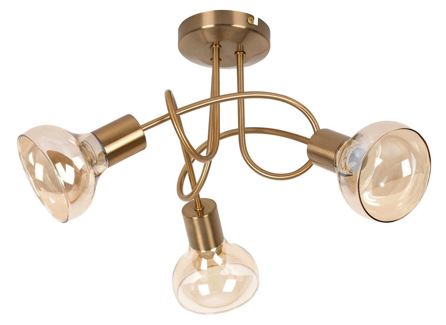 HOLLY, 3 HEADED CEILING LAMP WITH AMBER GLASS SHADE, WITHOUT