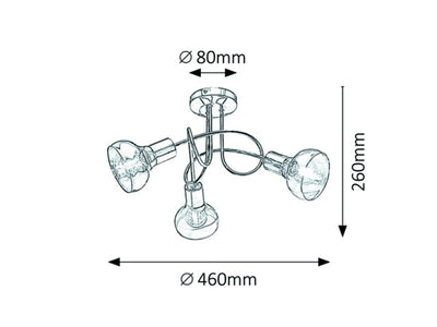 HOLLY, 3 HEADED CEILING LAMP WITH AMBER GLASS SHADE, WITHOUT