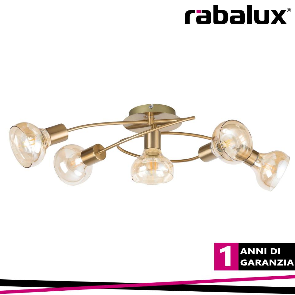 HOLLY, 5 HEADED CEILING LAMP WITH AMBER GLASS SHADE, WITHOUT