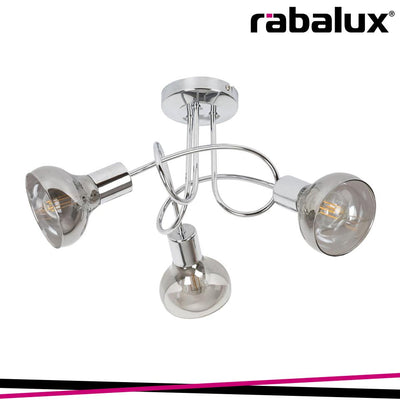 HOLLY, 3 HEADED CEILING LAMP WITH SMOKEY GLASS SHADE, WITHOU