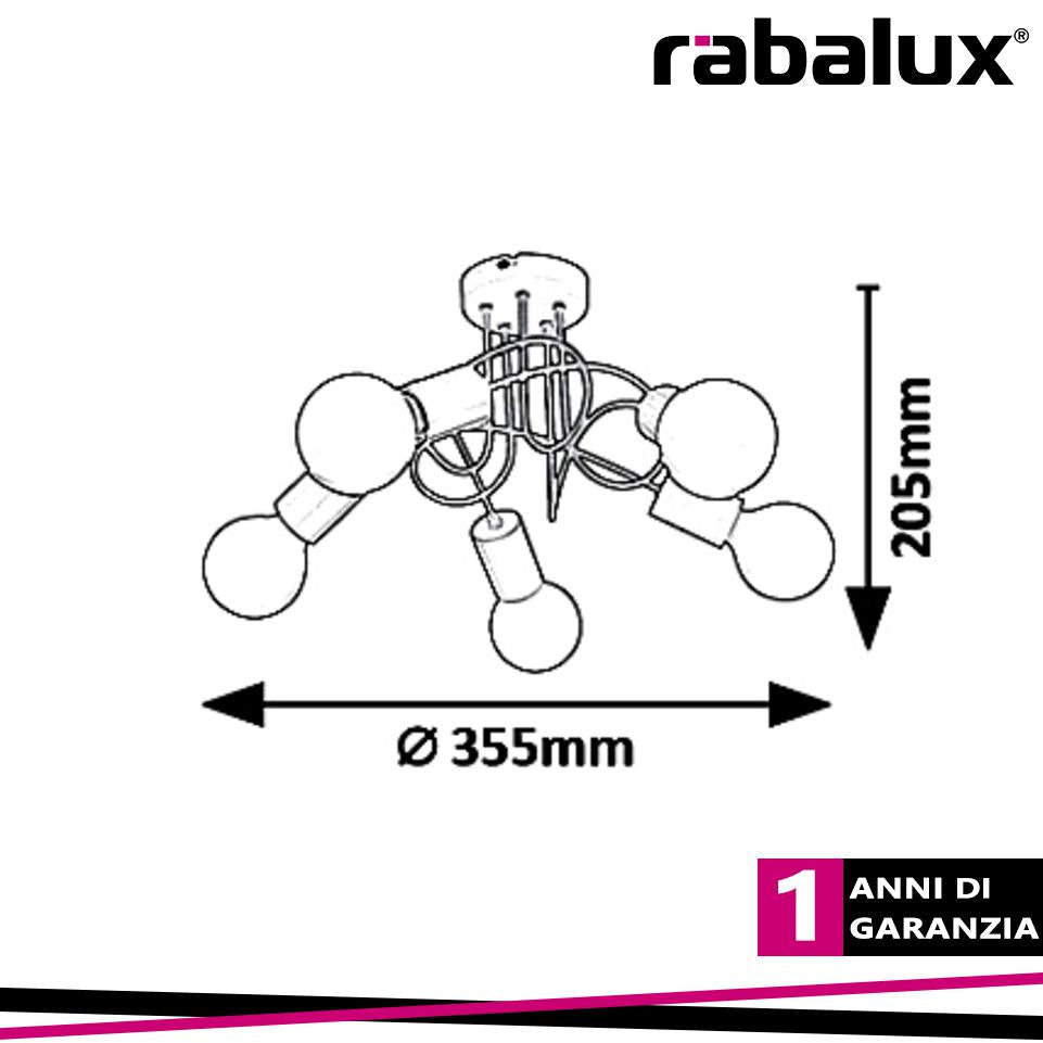 LINETT CEILING LAMP, E27 5X MAX 40W