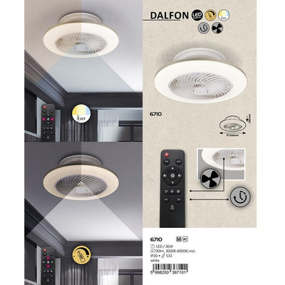 DALFON FAN LIGHT, CEILING LED 36W CCT, DIMMABLE, WITH REMOTE