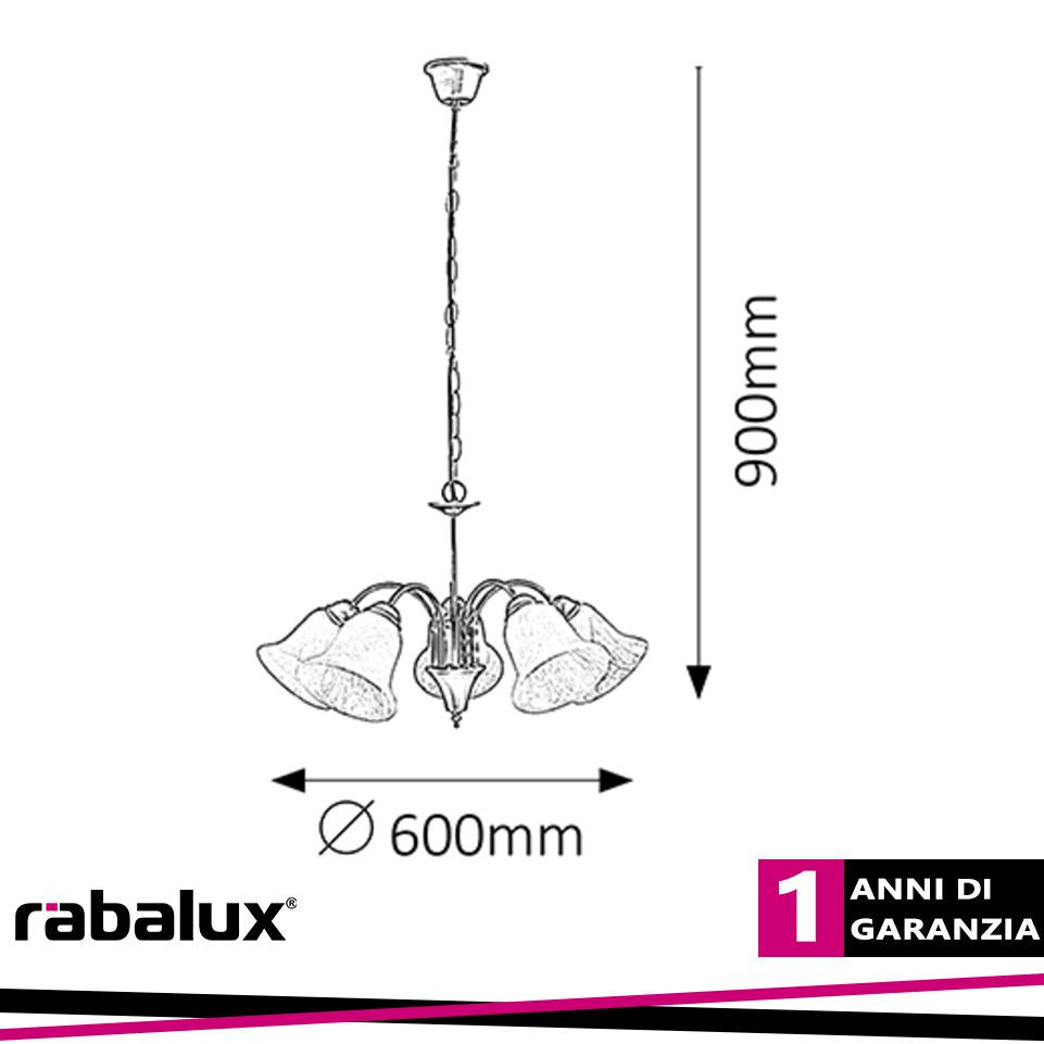 FRANCESCA, PENDANT LAMP,  5 ARMS, D55CM