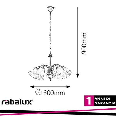 FRANCESCA, PENDANT LAMP,  5 ARMS, D55CM