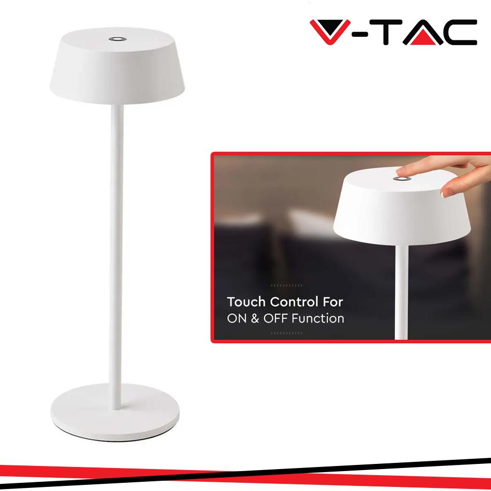 2W LAMPADA LED DA TAVOLO  IN ALLUMINIO RICARICABILE CON TOUCH DIMMERABILE COLORE BIANCO IP54 3000K