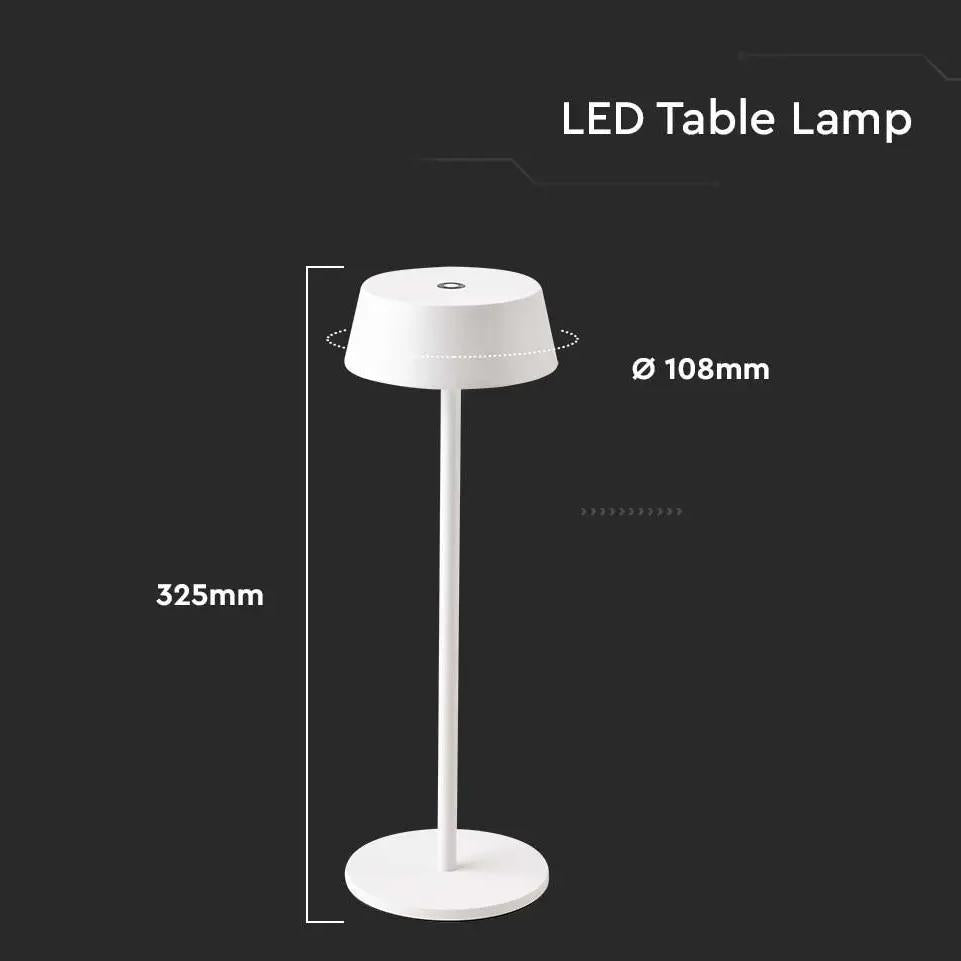 2W LAMPADA LED DA TAVOLO  IN ALLUMINIO RICARICABILE CON TOUCH DIMMERABILE COLORE BIANCO IP54 3000K