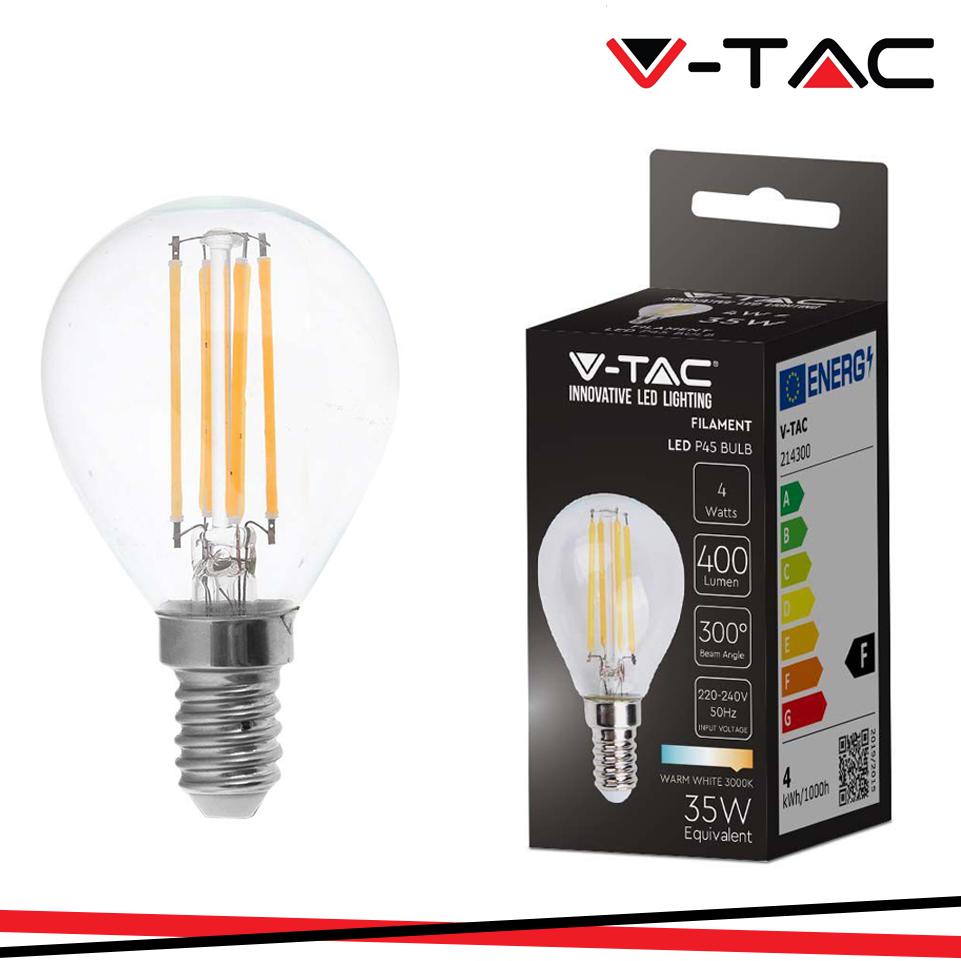 LED LAMPADINA 4W FILAMENTO   E14 P45 CLEAR COVER 3000K
