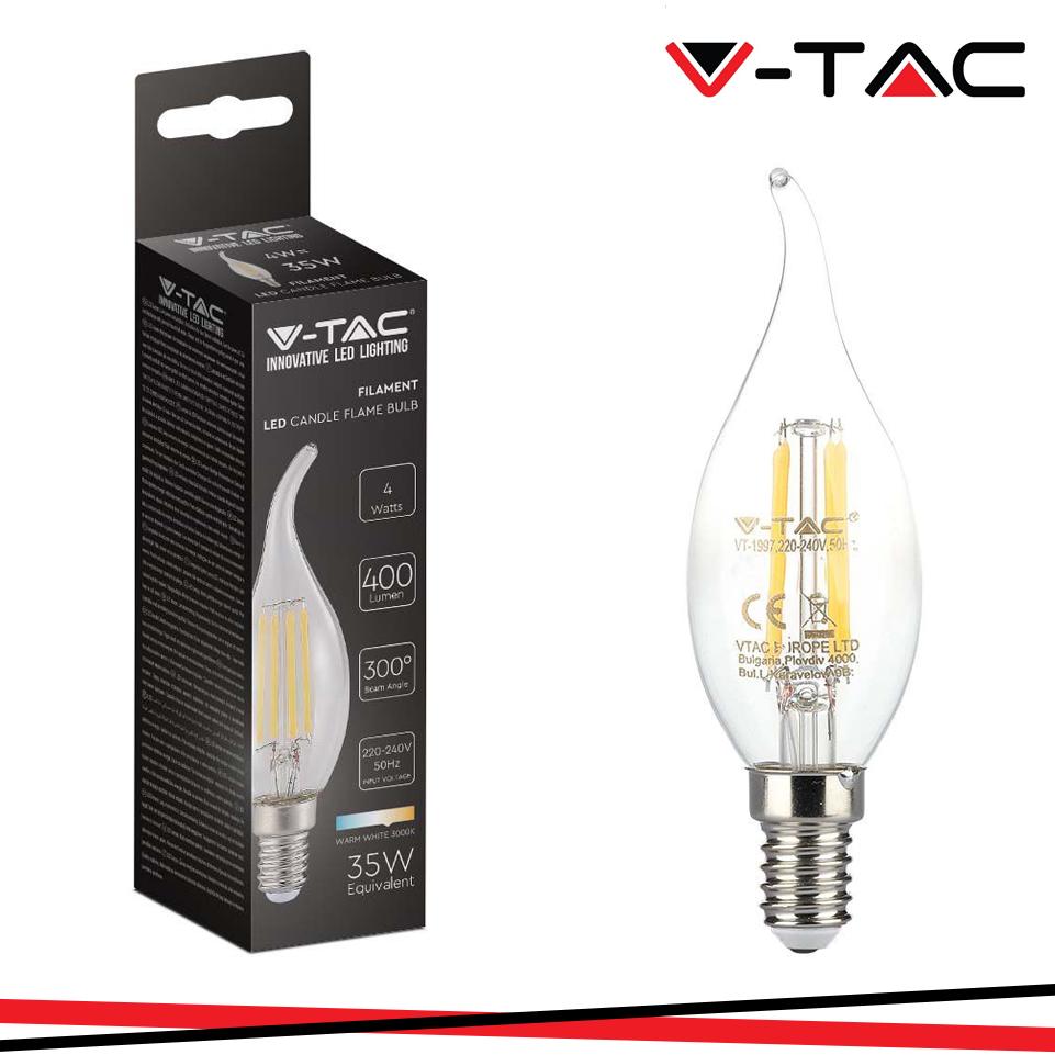 LED LAMPADINA 4W FILAMENTO E14 CLEAR COVER CANDELA FLAME 3000K
