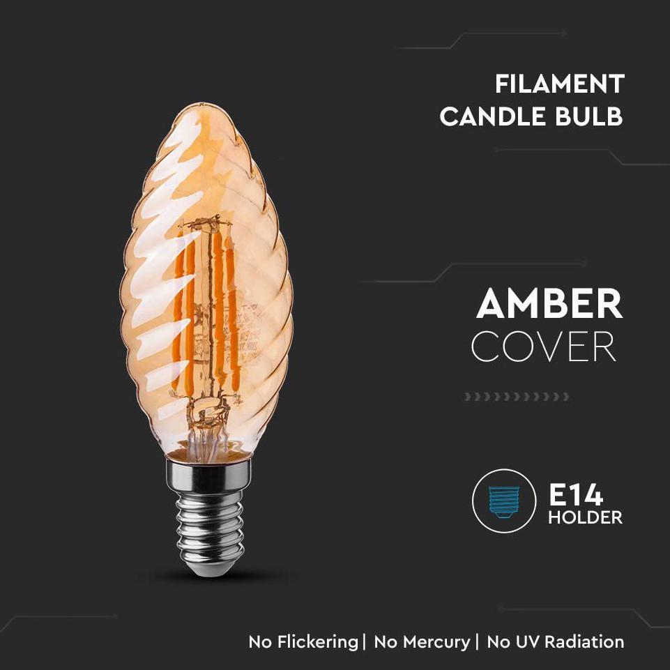 LED LAMPADINA 4W FILAMENTO E14 AMBER COVER CANDELA TWIST 2200K