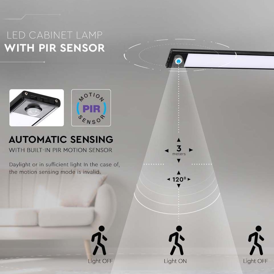 2.5W LED LAMPADA PER ARMADIO RICARICABILE CON CON SENSOREE CORPO NERO 4000K IP20