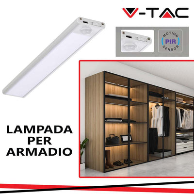 2.5W LED LAMPADA PER ARMADIO RICARICABILE CON CON SENSOREE CORPO DI COLORE ARGENTO 3000K IP20