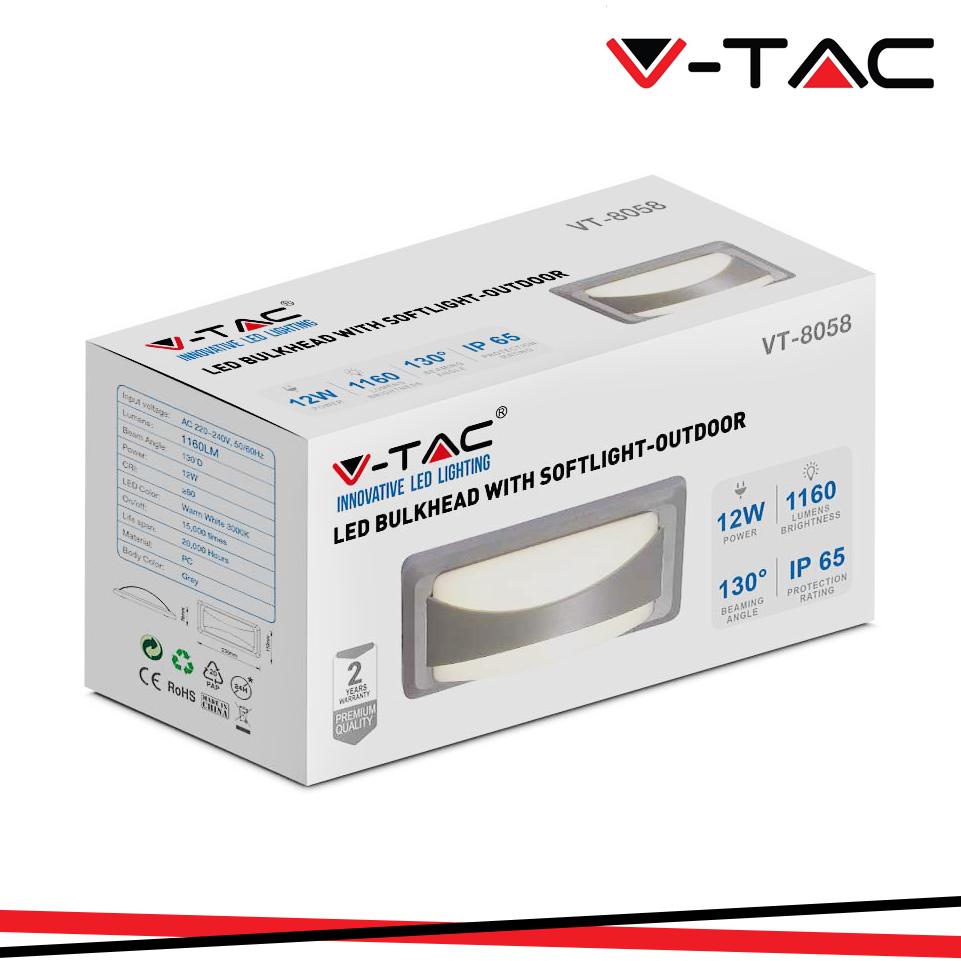 12W LAMPADA LED DA MURO 3000K CORPO GRIGIO IP65