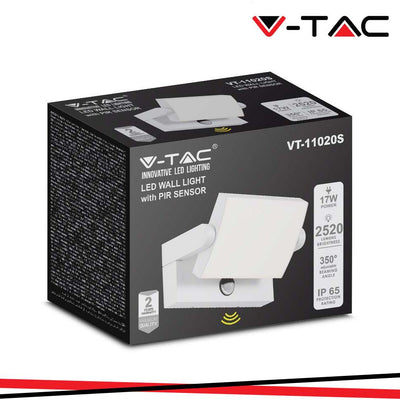 17W LAPADA LED DA MURO SENSOR CORPO BIANCO 3000K IP65