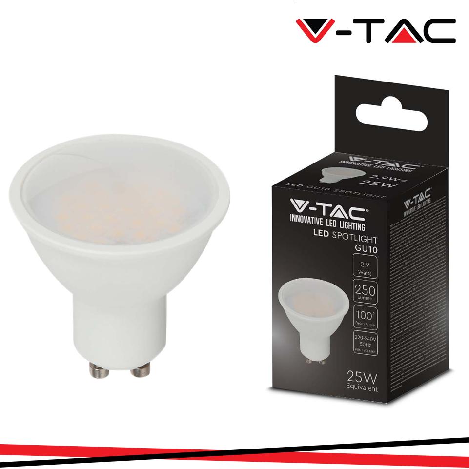 LED LAMPADINA 2.9W GU10 SMD WHITE PLASTICA MILKY COVER 6400K