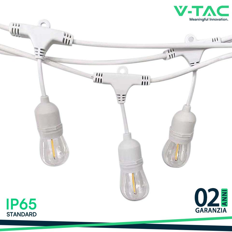 STRINGA LED CON SPINA EURO E PRESA WP E27 IP44 CORPO BIANCO