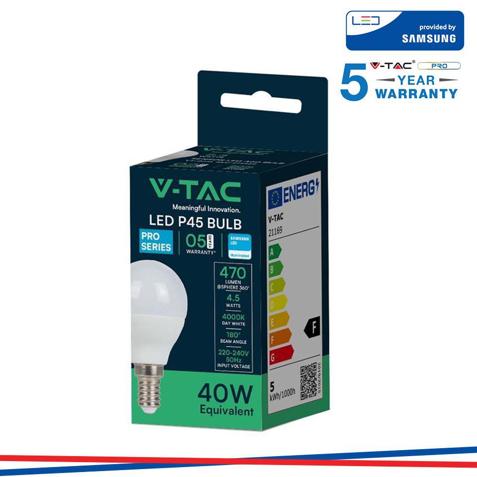 LED LAMPADINA SAMSUNG CHIP 4.5W E14 P45 PLASTICA 3000K