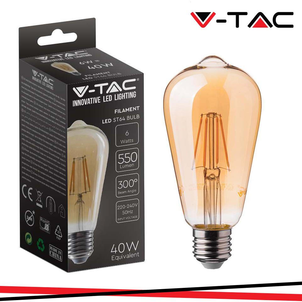 LED LAMPADINA 6W FILAMENTO E27 ST64 AMBER COVER 2200K
