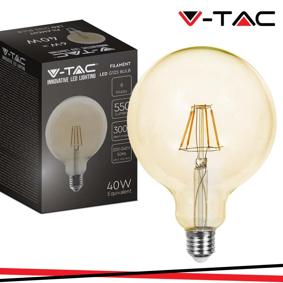 LED LAMPADINA 4W FILAMENTO E27 G125 AMBER GLASS 2200K
