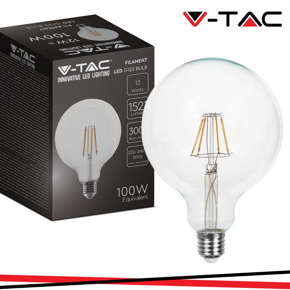 LED LAMPADINA 12.5W FILAMENTO E27 G125 CLEAR COVER 6500K