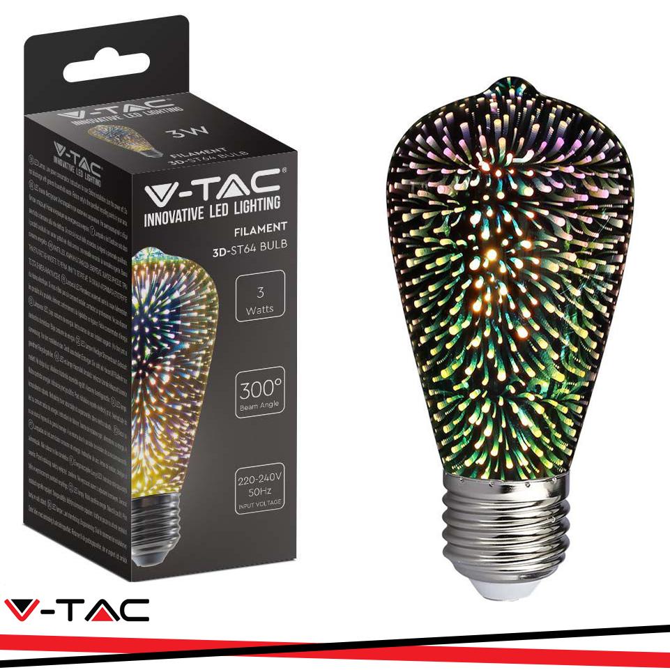 LED LAMPADINA 3W FILAMENTO E27 ST64 3000K 3D