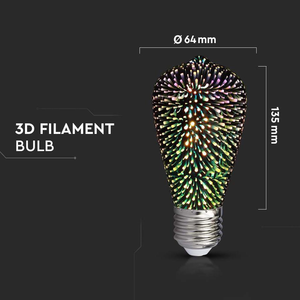 LED LAMPADINA 3W FILAMENTO E27 ST64 3000K 3D