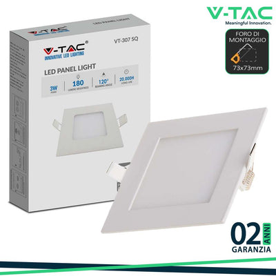 3W LED MINI PANNELLO MONTAGGIO AD INCASSO QUADRATO 3000K