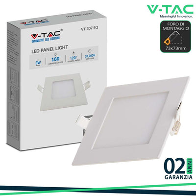 3W LED MINI PANNELLO MONTAGGIO AD INCASSO QUADRATO 3000K