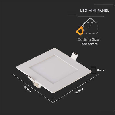 3W LED MINI PANNELLO MONTAGGIO AD INCASSO QUADRATO 3000K