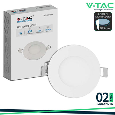 3W LED MINI PANNELLO MONTAGGIO AD INCASSO ROTONDO 3000K