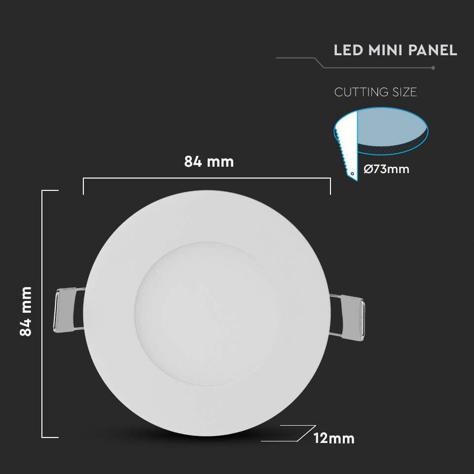 3W LED MINI PANNELLO MONTAGGIO AD INCASSO ROTONDO 3000K