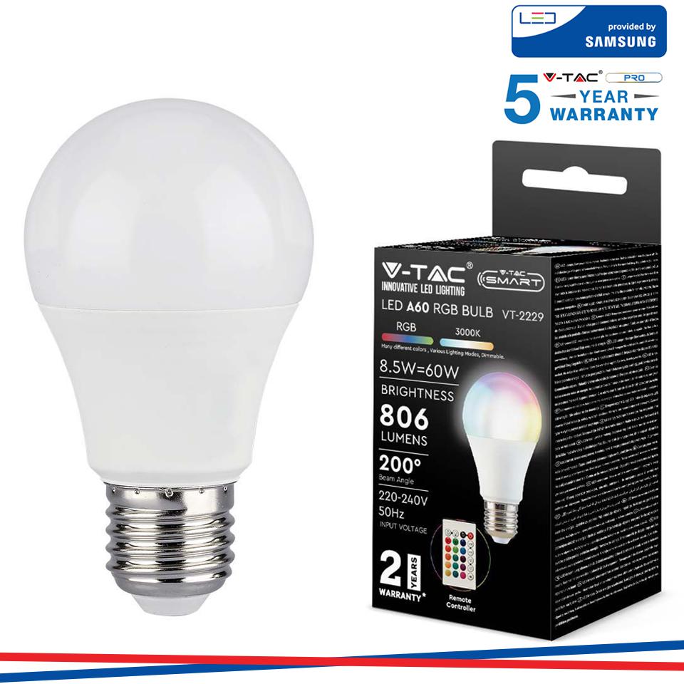 LED LAMPADINA 8.5W E27 A60 RF CONTROLLO RGB + 4000K DIMMERABILE